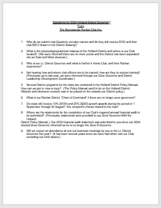 Governor’s Questionnaire